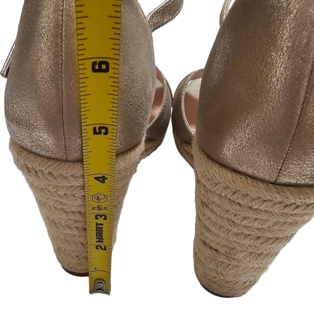J. Crew Gold Pewter Jute Wedge Metallic Leather Sandals Strappy Shoes Size 10 - Picture 7 of 11